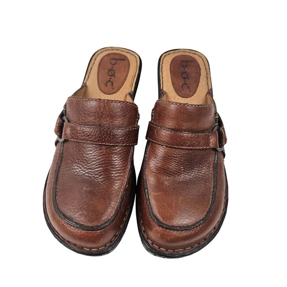 Born B O C Clogs Womens Size 7M Brown Leather Slip On Comfort Mules Shoes - Picture 2 of 10